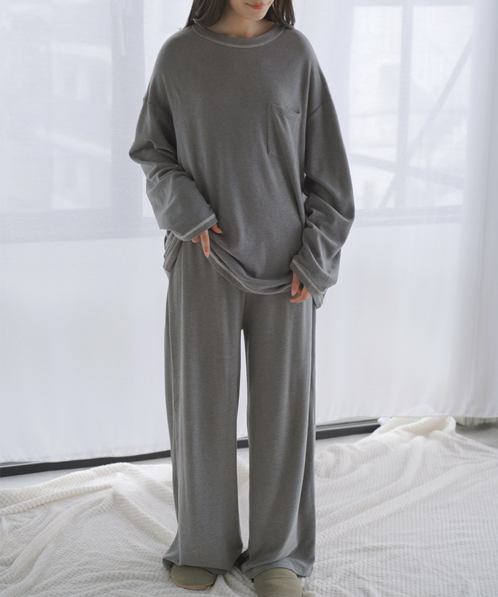 ルームウェア 体感＋3.1℃ セットアップ 腹巻 付き レディース パジャマ ロング 吸湿 発熱 静電気 防止 HEATVEIL | HUG.U | 04