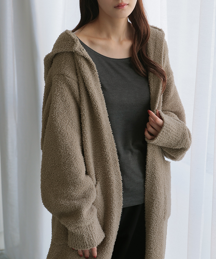 ルームウェア ガウン 着るブランケット レディース アウター カーディガン 部屋着 ワンピース ロング パジャマ ナイトウェア 無地 長袖 チクチクしない | HUG.U | 02