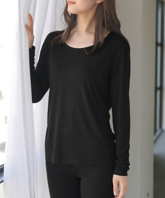 インナー シルク 混 セットアップ レディース 肌着 トップス ボトムス 吸湿 ロンT ルームウェア 無地 長袖 | HUG.U | 04