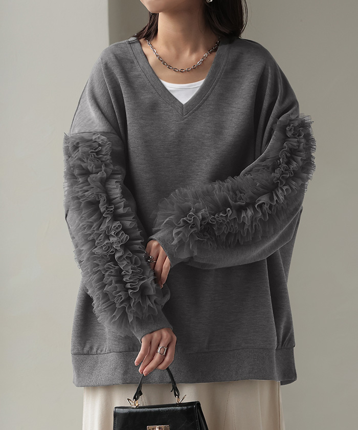 HUG.U（ハグユー） トップス チュール 袖 ドッキング プルオーバー