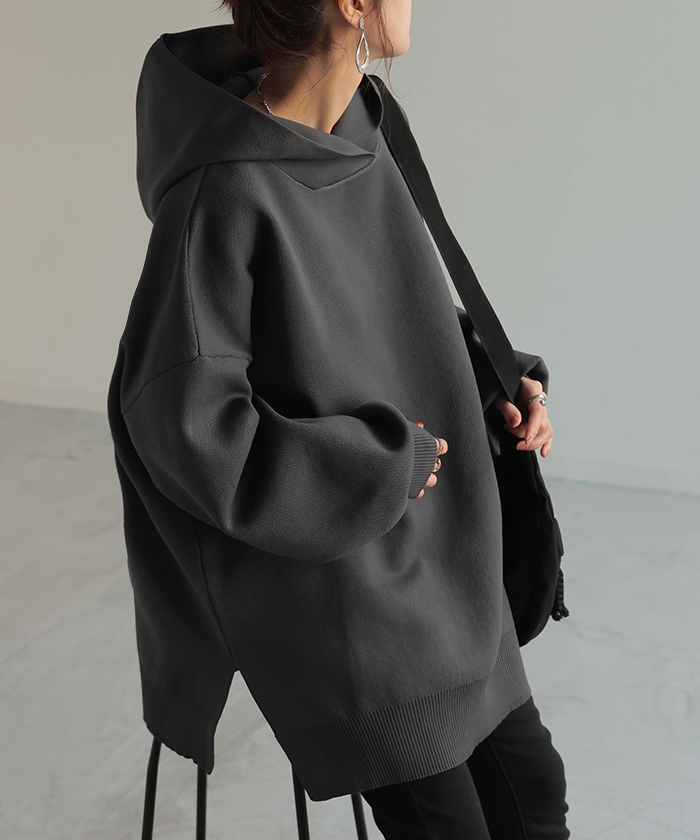 パーカー スポンジニット ニットパーカー ニット スポーティー レディース ライトアウター トップス プルオーバー | HUG.U | 03