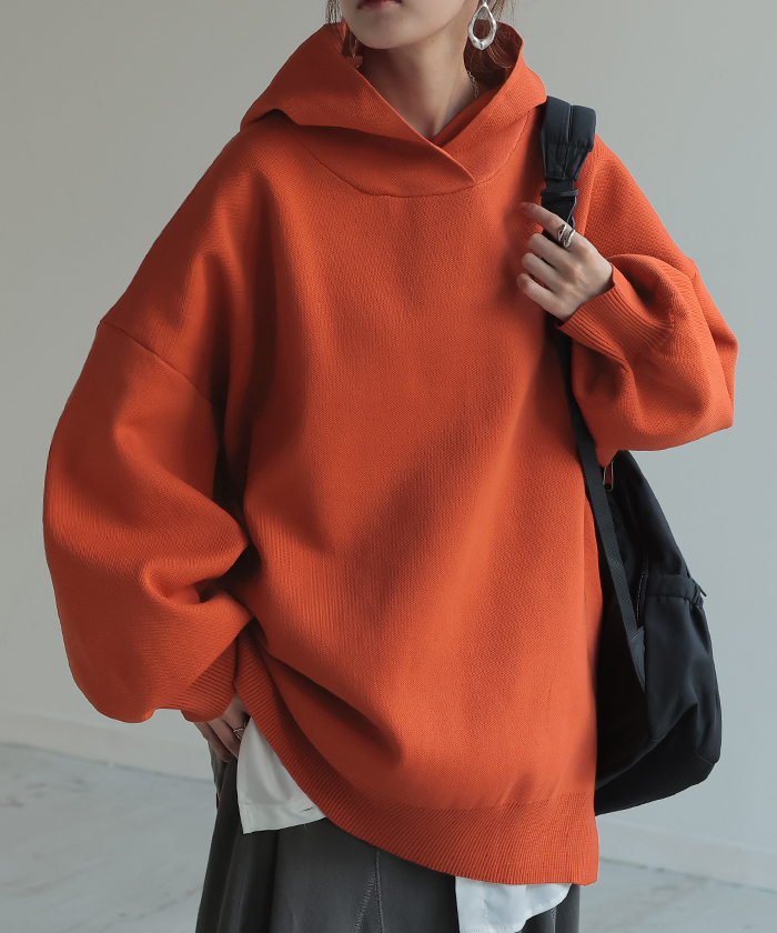 パーカー スポンジニット ニットパーカー ニット スポーティー レディース ライトアウター トップス プルオーバー | HUG.U | 04