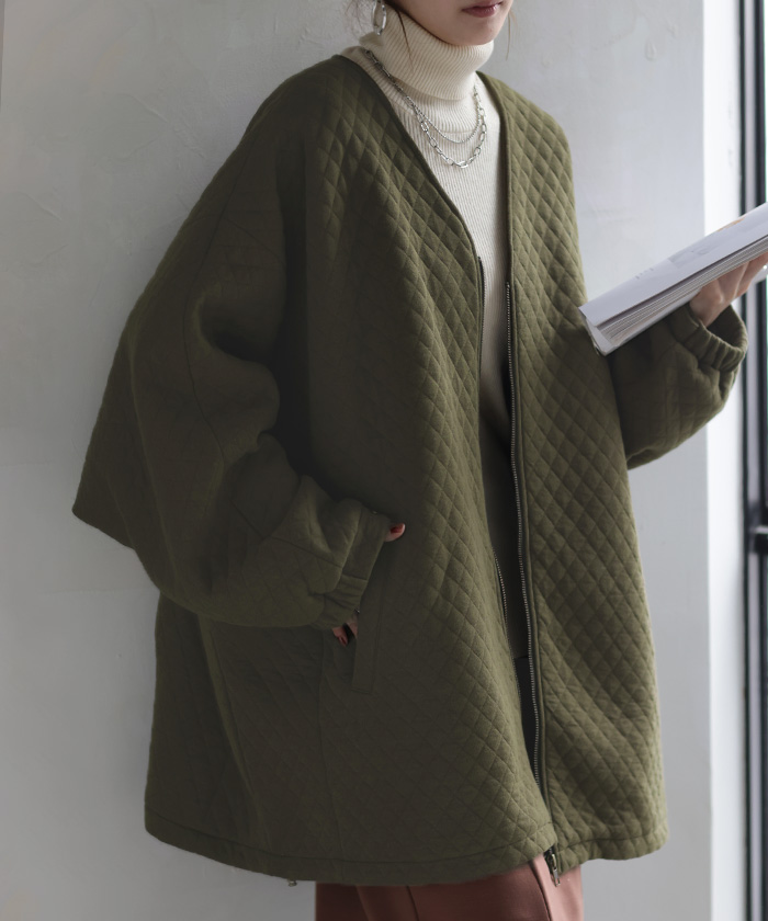 ジャケット キルティング ドルマン レディース ロング アウター トップス オーバー お尻が隠れる ジャンパー dolmanouter | HUG.U | 02