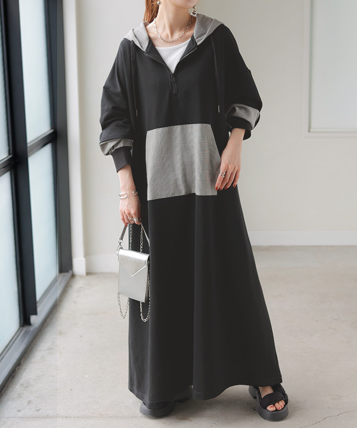 HUG.U（ハグユー） ワンピース 配色 ドッキング レディース ロング