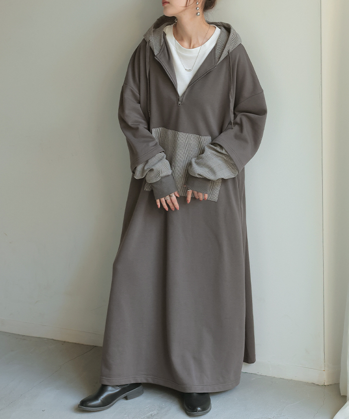 【土日限定値下げ】AMERI グレー ロングワンピース 長袖 ワンピース ロング 長袖 ロングワンピース マキシ丈 シャツワンピ