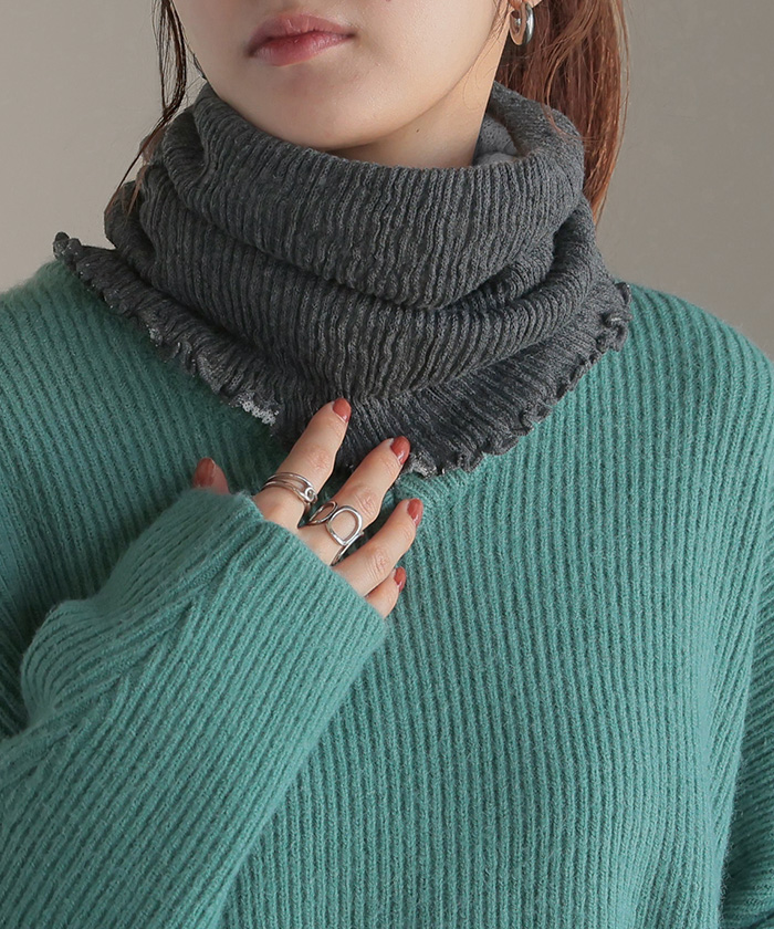 ネックウォーマー 腹巻き 2way 手洗い可 レディース メロウ リブ マフラー 薄手 軽量 ウール 混 シルク 無地 ストレッチ ロング タートルネック 防寒 あったか | HUG.U | 02