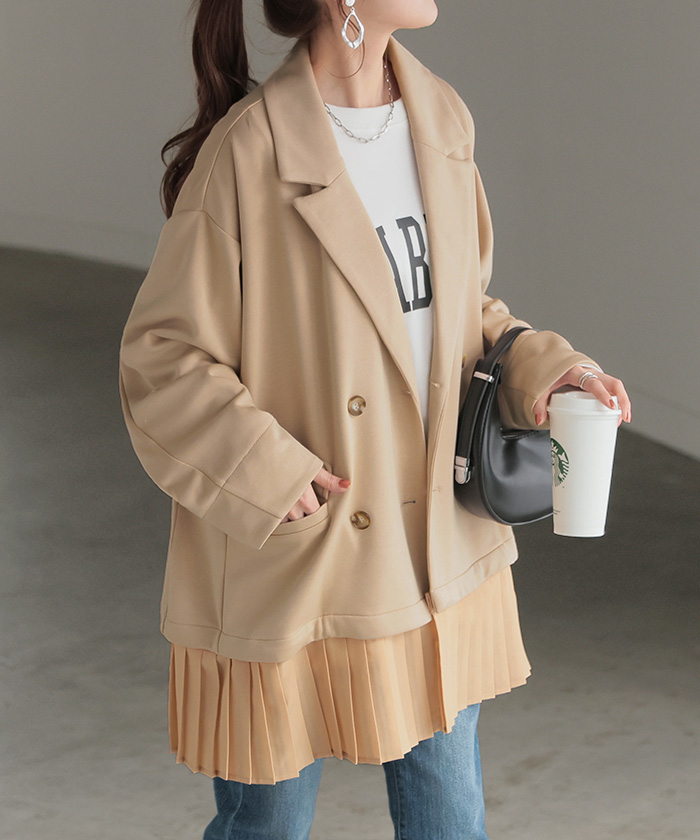 ジャケット アウター レディース ポンチ テーラードジャケット ロング テーラード 襟 シワになりにくい | HUG.U | 01