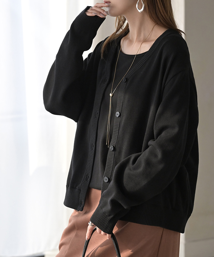 ニット 2way カーディガン ロング レディース カーデ 綿 トップス フリル オーバー ニットカーディガン 長袖 Vネック リブ チュニック ゆったり 取り外し可能 | HUG.U | 04