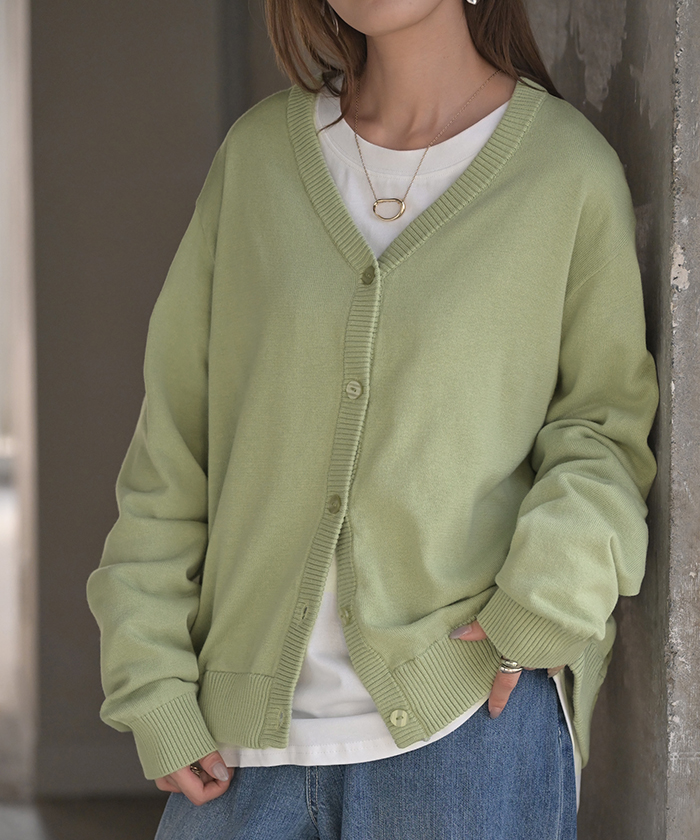 ニット 2way カーディガン ロング レディース カーデ 綿 トップス フリル オーバー ニットカーディガン 長袖 Vネック リブ チュニック ゆったり 取り外し可能 | HUG.U | 03