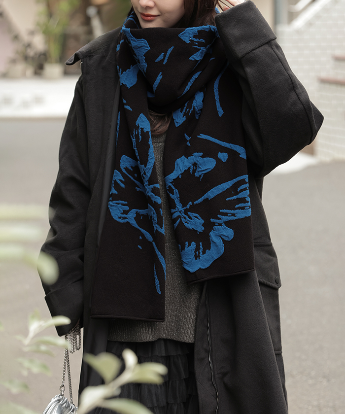 ストール 花柄 ニット 綿 混 レディース 大判ストール マフラー ジャガード チクチクしにくい 厚手 ハイゲージ 羽織 ショール 大判 大きい 大きめ | HUG.U | 04