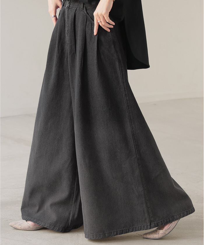 パンツ 超ワイド グラデ デニム レディース デニムパンツ ワイド ワイドパンツ タック ロング ロングパンツ | HUG.U | 02