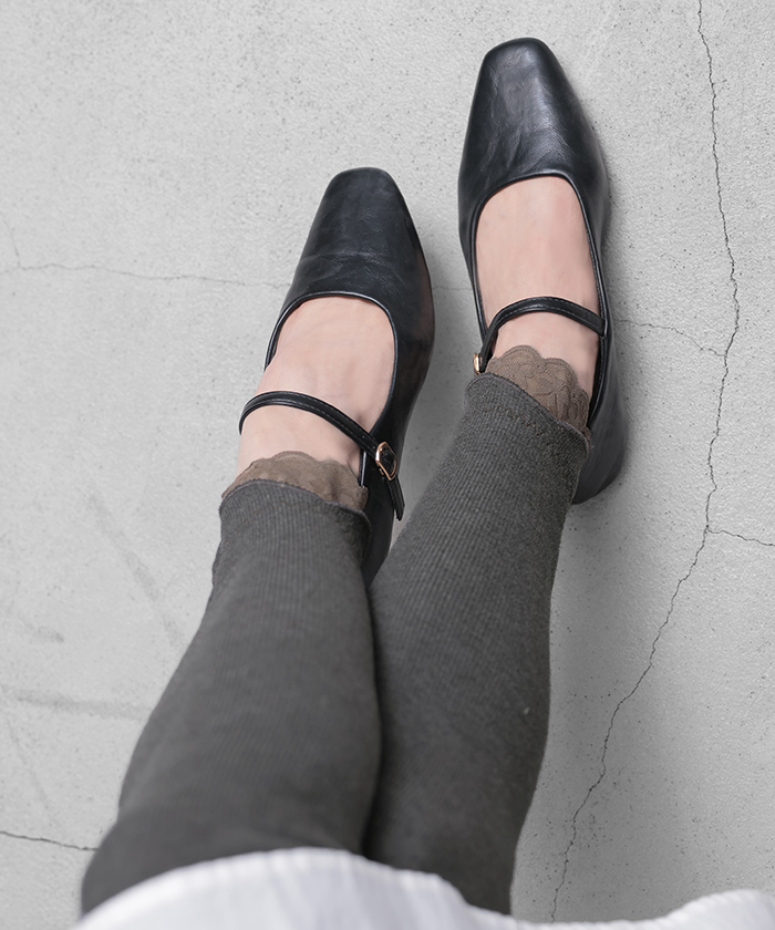 レギンス 裏起毛 温熱 レース ニット レギンス ボトムス レギパン パンツ ボア リブ 厚手 レイヤード | HUG.U | 01