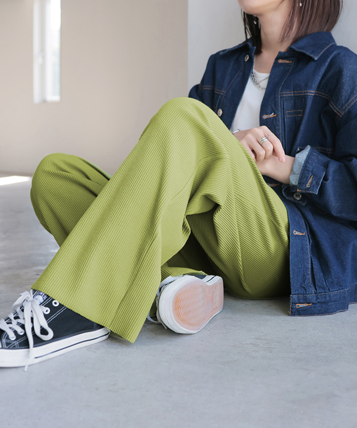 パンツ マタニティ セルフ カット レディース ボトムス カラーパンツ ワイド カラー ワイドパンツ ロング ロングパンツ 体型カバー ボトムス ボトム ストレート | HUG.U | 01