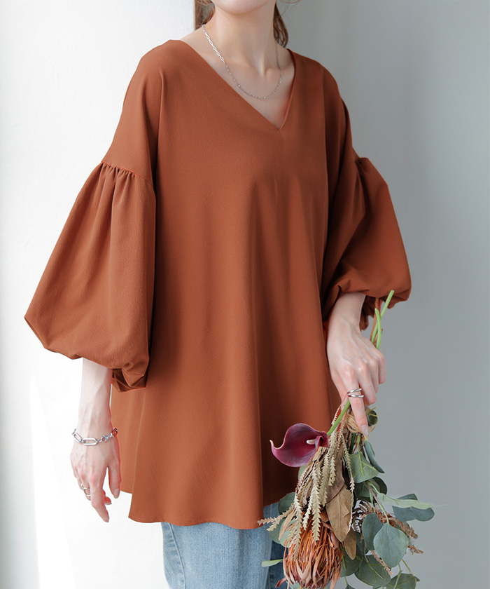 シャツ 楊柳 レディース トップス ブラウス ロング ロングシャツ チュニック Vネック シワになりにくい 長袖 半袖 | HUG.U | 03