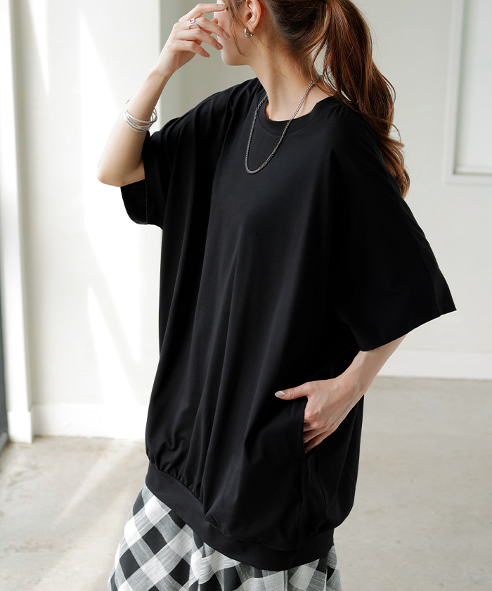 Tシャツ レディース 接触 冷感 トップス 半袖 カットソー ロング ティーシャツ チュニック クルーネック | HUG.U | 03