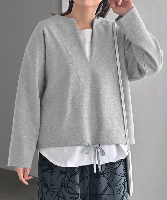 HUG.U スウェット Vネック レディース トップス キーネック