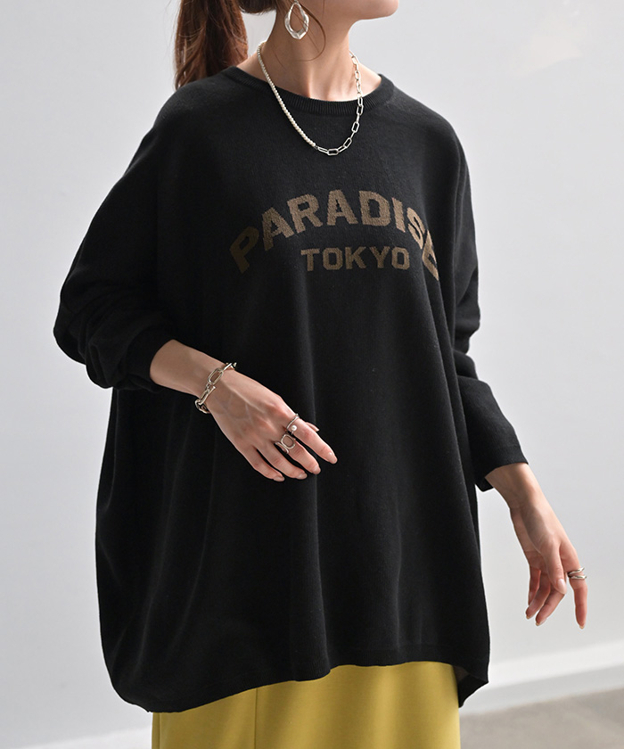 ニット ロゴ 綿100％ レディース トップス ロング ロングニット ロゴニット 長袖 ジャガード | HUG.U | 04