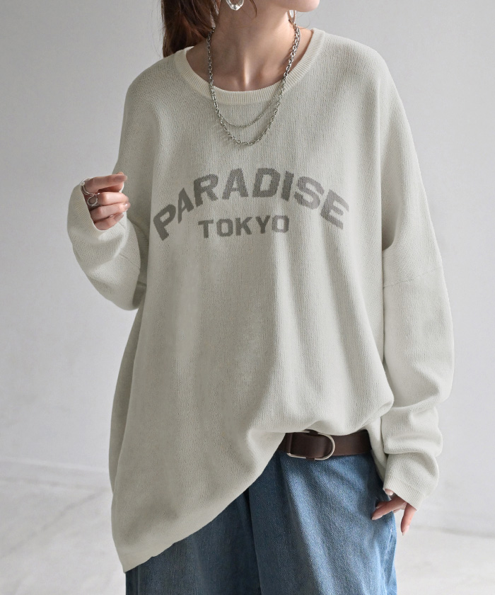 ニット ロゴ 綿100％ レディース トップス ロング ロングニット ロゴニット 長袖 ジャガード | HUG.U | 02