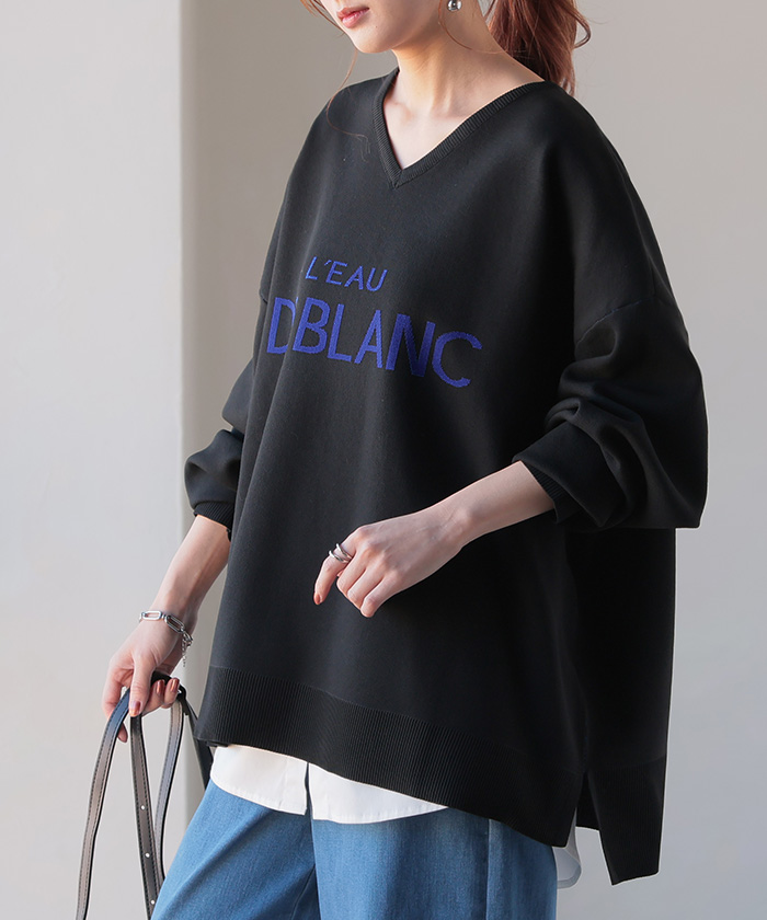 ニット ロゴ スポンジニット レディース トップス セーター ロゴニット オーバー プルオーバー | HUG.U | 08