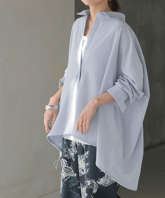 シャツ チュニック ロング レディース トップス ロングシャツ ブラウス ロングブラウス  Vネック 無地 ドロスト ゆったり シンプル 大きいサイズ 体型カバー | HUG.U | 04