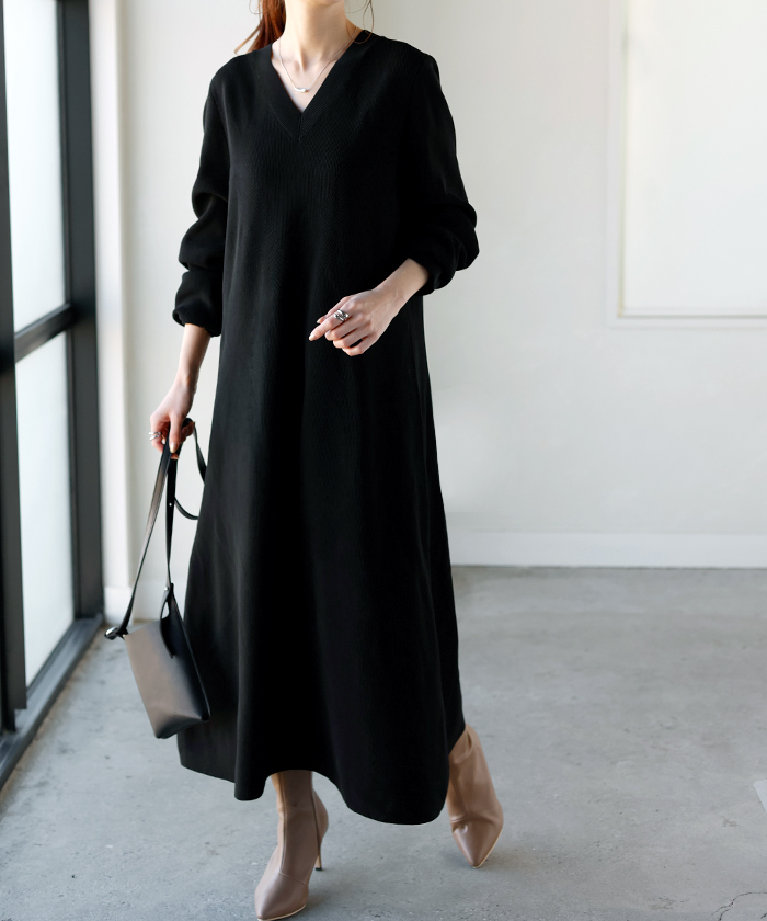 ワンピース ワンピース スポンジニット 選べる 丈 ワンピ レディース ニット 軽量 ロングワンピース Aライン | HUG.U | 06