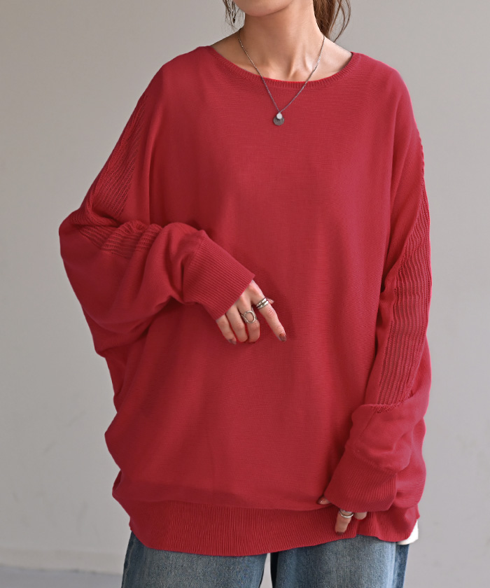 ニット 前後2WAY サマーニット レディース トップス セーター オーバー 透かし編み 涼しい メッシュ プルオーバー ロング 長袖 長い レイヤード 薄手 シアー | HUG.U | 04