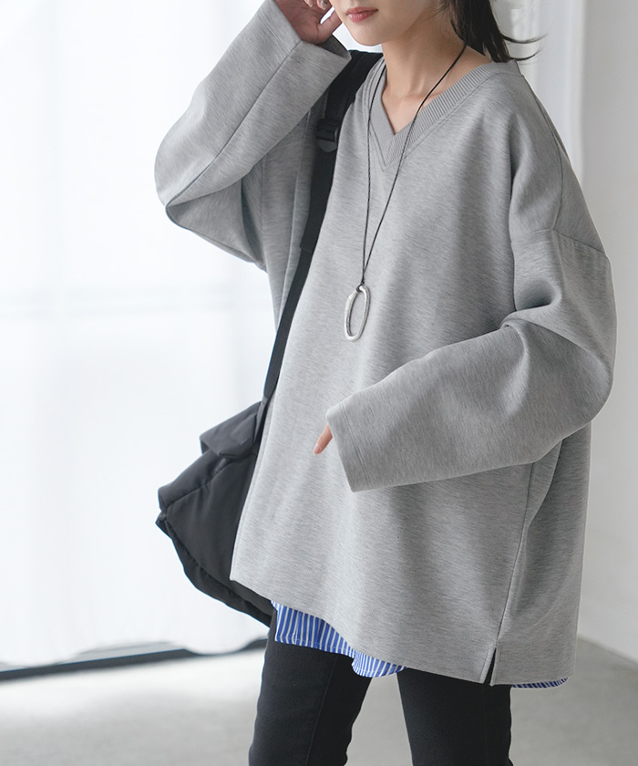 トップス Tシャツ ロンT レディース ポンチ生地 ストレッチ 半袖 長袖 Tシャツ カットソー ロング | HUG.U | 06