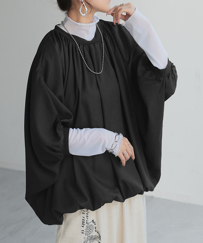 シャツ レディース ノーカラー トップス バンドカラー ドルマン ブラウス ロング ロングシャツ チュニック | HUG.U | 06