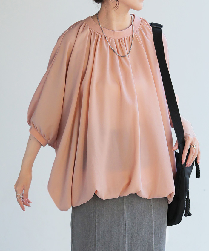 シャツ レディース ノーカラー トップス バンドカラー ドルマン ブラウス ロング ロングシャツ チュニック | HUG.U | 05