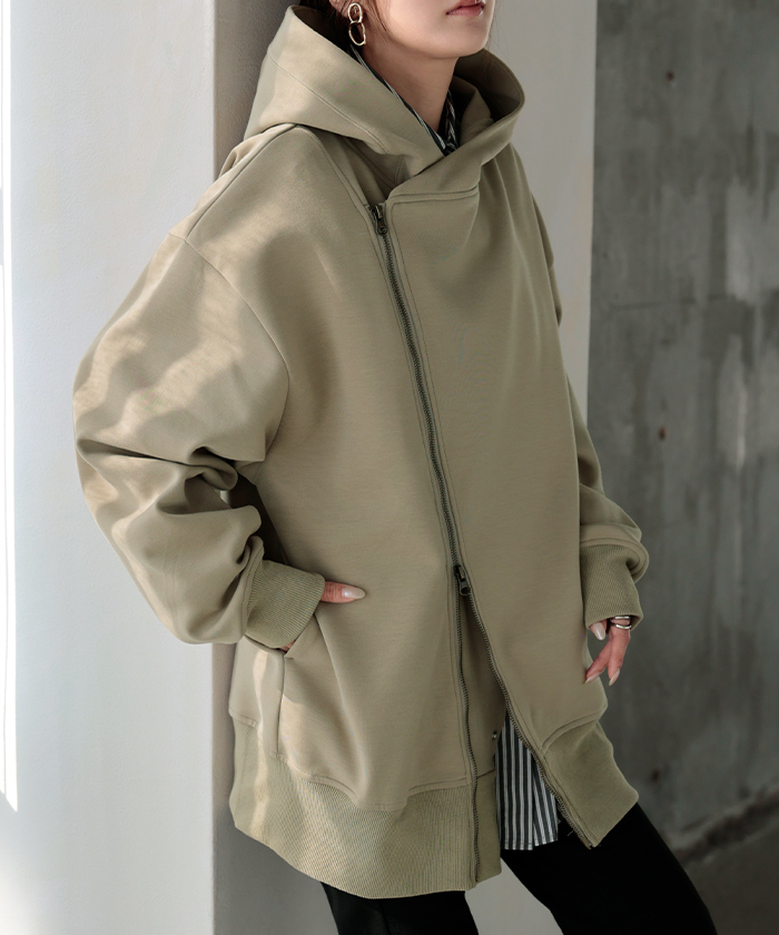 パーカー チュニック アシメ スポーティー アウター レディース ライトアウター トップス トレーナー フード | HUG.U | 02