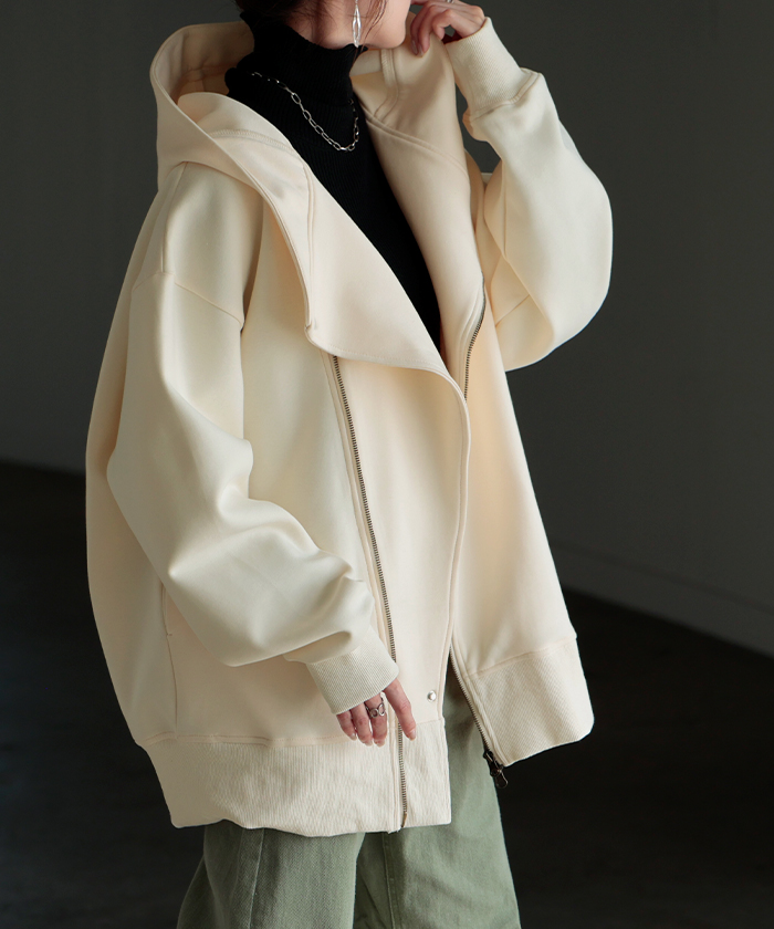 パーカー チュニック アシメ スポーティー アウター レディース ライトアウター トップス トレーナー フード | HUG.U | 01