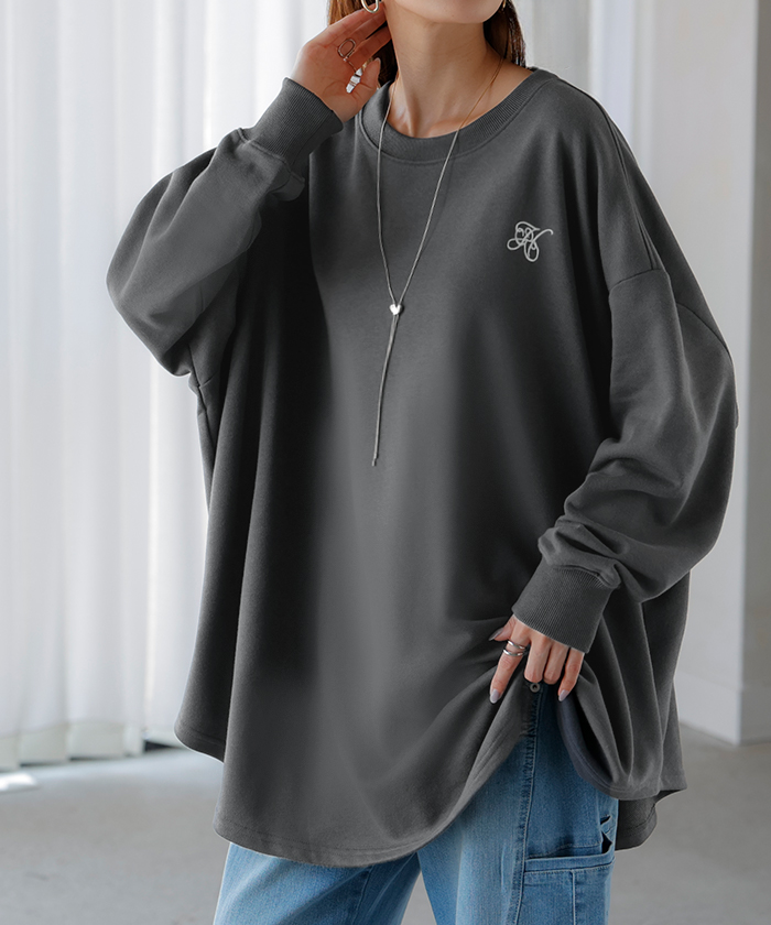 [激レア] GYAKUSOU グレー 長袖トレーナー スウェット レディース トップス トレーナー バルーン袖 無地