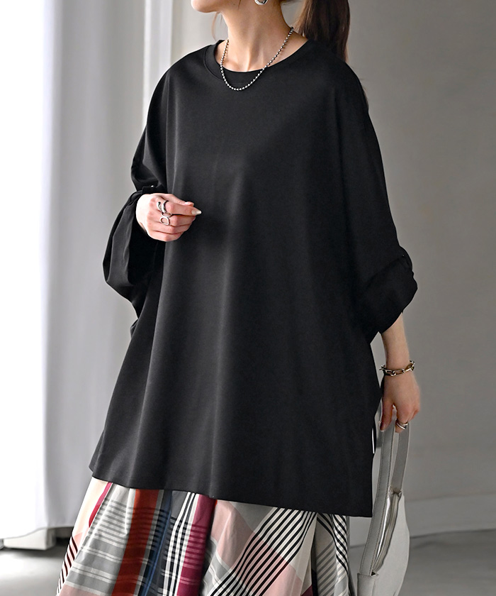 Tシャツ 接触冷感 レディース 涼しい トップス 半袖 長袖 カットソー ロング ティーシャツ チュニック ビッグ | HUG.U | 06