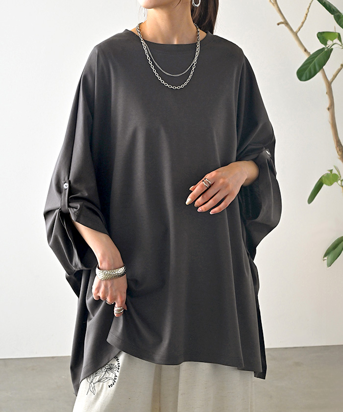 Tシャツ 接触冷感 レディース 涼しい トップス 半袖 長袖 カットソー ロング ティーシャツ チュニック ビッグ | HUG.U | 03