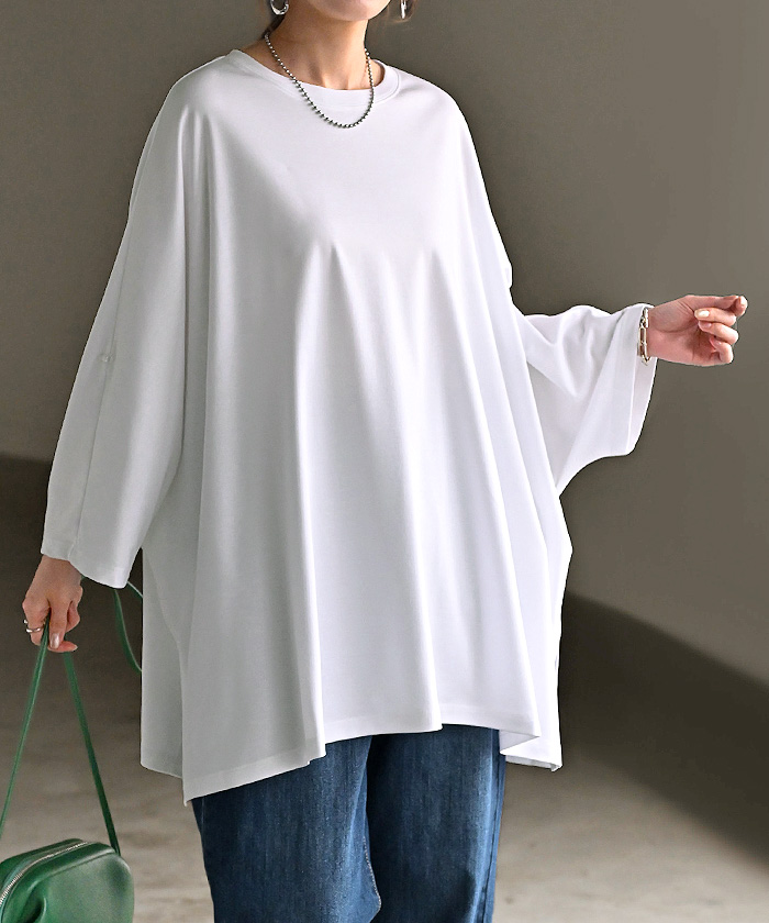 Tシャツ 接触冷感 レディース 涼しい トップス 半袖 長袖 カットソー ロング ティーシャツ チュニック ビッグ | HUG.U | 01