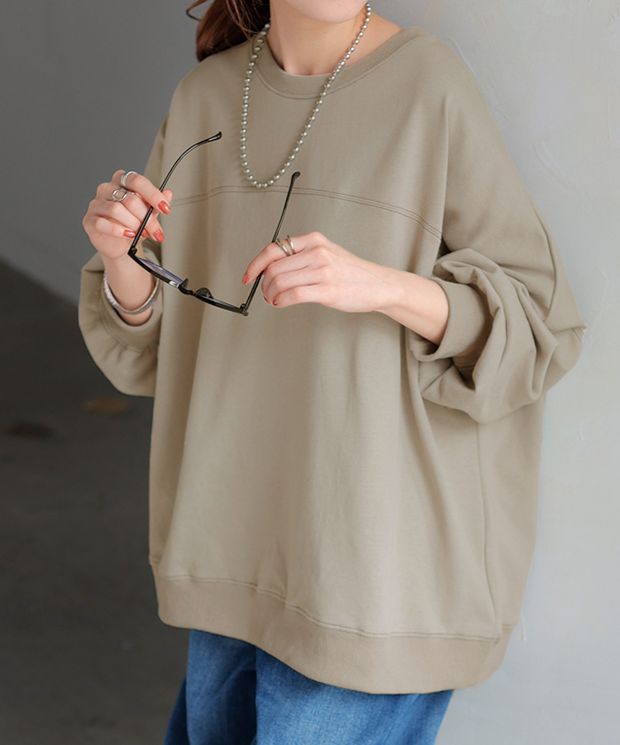 ロンT 配色 ステッチ レディース トップス 長袖 Tシャツ カットソー ロング ティーシャツ ビッグ プラスサイズ | HUG.U | 02