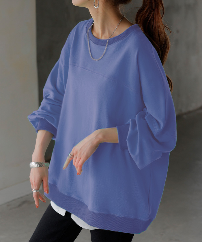 ロンT 配色 ステッチ レディース トップス 長袖 Tシャツ カットソー ロング ティーシャツ ビッグ プラスサイズ | HUG.U | 05