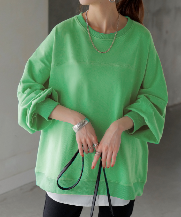 ロンT 配色 ステッチ レディース トップス 長袖 Tシャツ カットソー ロング ティーシャツ ビッグ プラスサイズ | HUG.U | 04