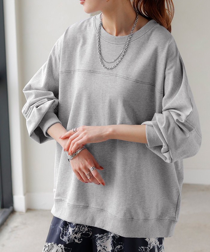 ロンT 配色 ステッチ レディース トップス 長袖 Tシャツ カットソー ロング ティーシャツ ビッグ プラスサイズ | HUG.U | 03