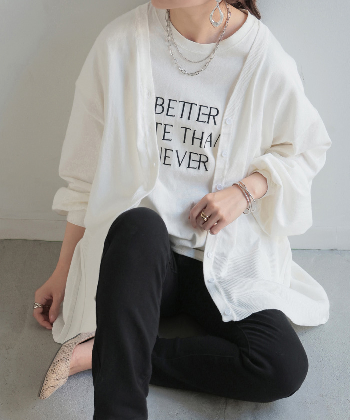 カーディガン バック プリーツ ロング レディース ニット カーデ トップス 羽織 ライトアウター ロングカーディガン 長袖 ボリュームスリーブ Vネック リブ | HUG.U | 01