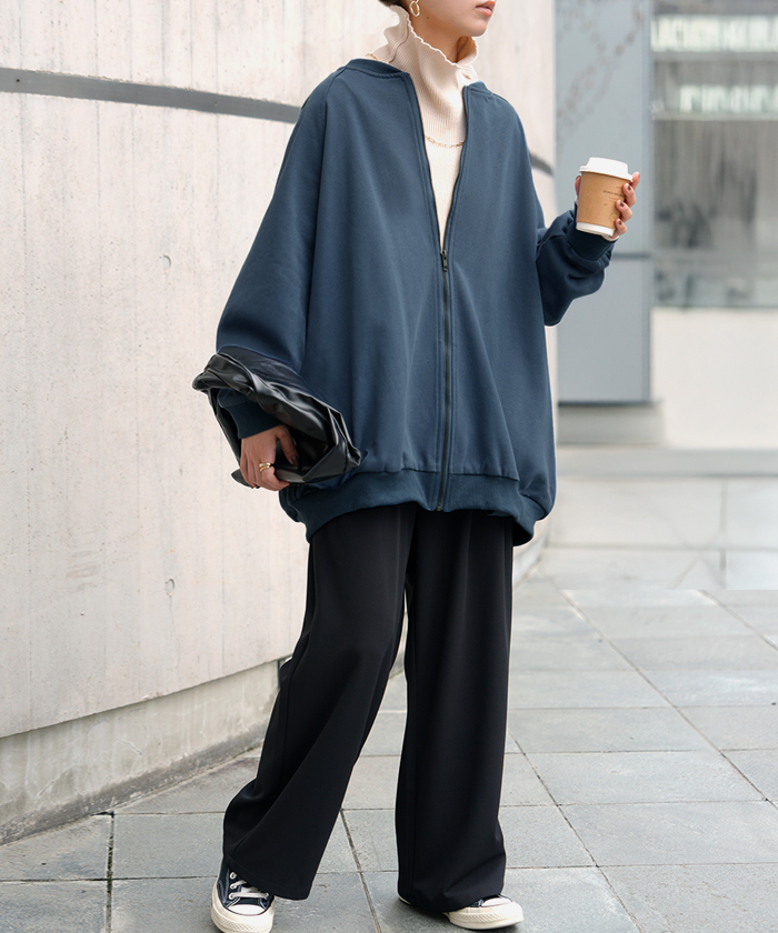 アウター ブルゾン レディース ロング ジャケット ジャンパー ボリュームスリーブ MA-1 裏毛 リブ ドルマン ラグランスリーブ 羽織 耐久性 速乾 ライトアウター | HUG.U | 03