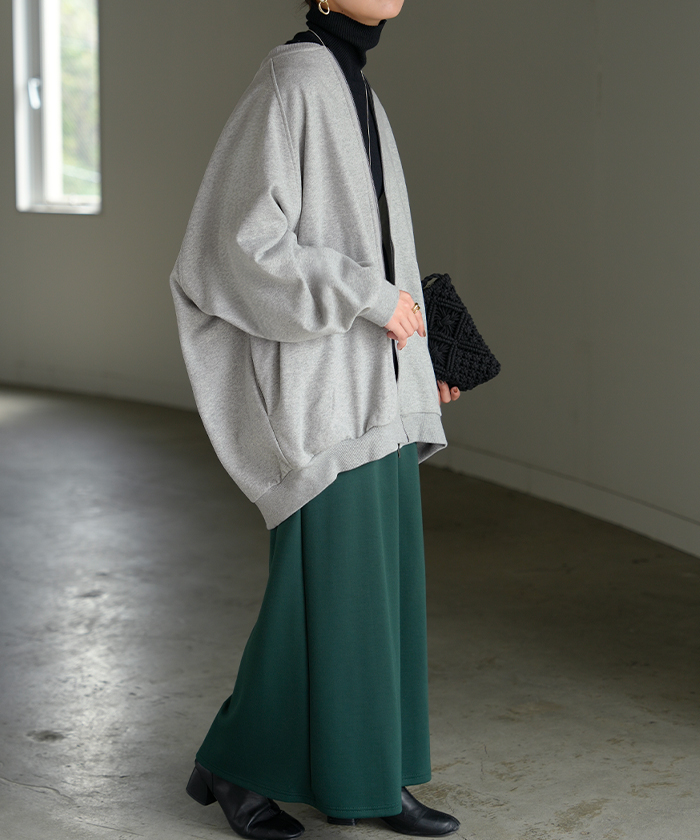 アウター ブルゾン レディース ロング ジャケット ジャンパー ボリュームスリーブ MA-1 裏毛 リブ ドルマン ラグランスリーブ 羽織 耐久性 速乾 ライトアウター | HUG.U | 01