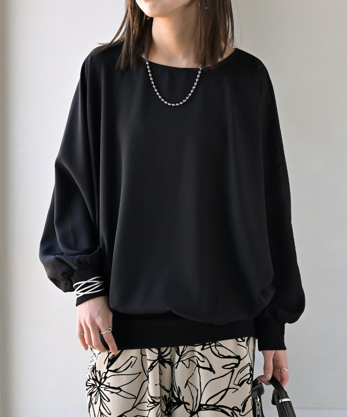 シャツ レディース ノーカラー トップス バンドカラー ブラウス ロング ロングシャツ チュニック プルオーバー ドルマン ボリュームスリーブ 長袖 無地 きれいめ | HUG.U | 04