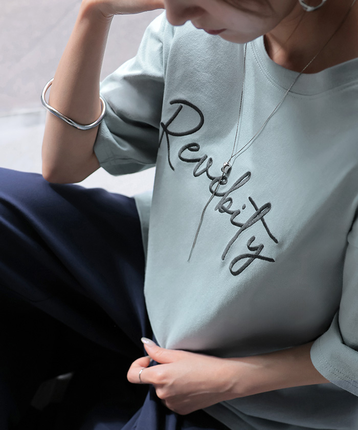 Tシャツ ロゴ レディース 綿100 刺繍 トップス 半袖 プリント カットソー ロング ティーシャツ チュニック クルーネック ドルマン ドルマンスリーブ ゆったり | HUG.U | 03