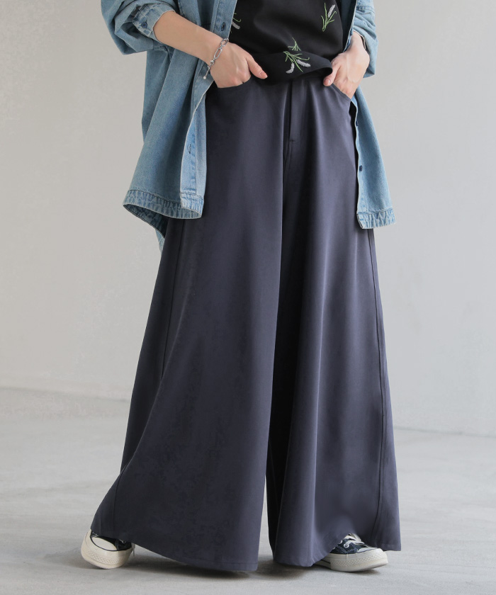 パンツ ワイド レディース ワイドパンツ ロング ロングパンツ フレア フレアパンツ 体型カバー ボトムス ボトム ストレート ズボン ゆったり ハイウエスト | HUG.U | 02