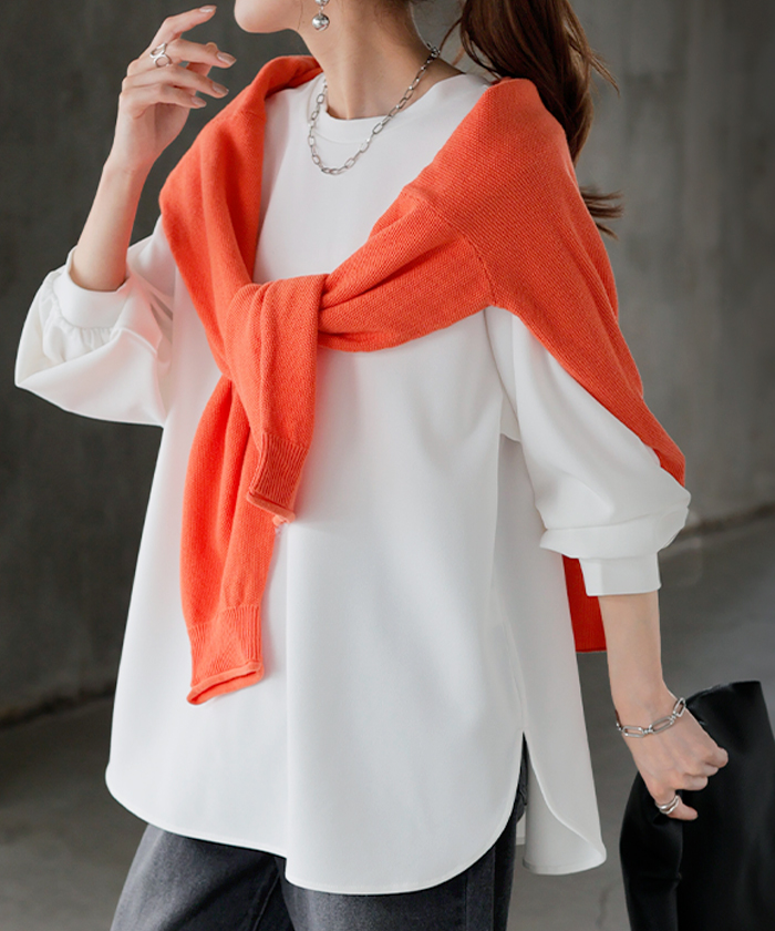 ロンT ブラウス レディース トップス シャツ 長袖 Tシャツ カットソー ロング ティーシャツ チュニック | HUG.U | 01