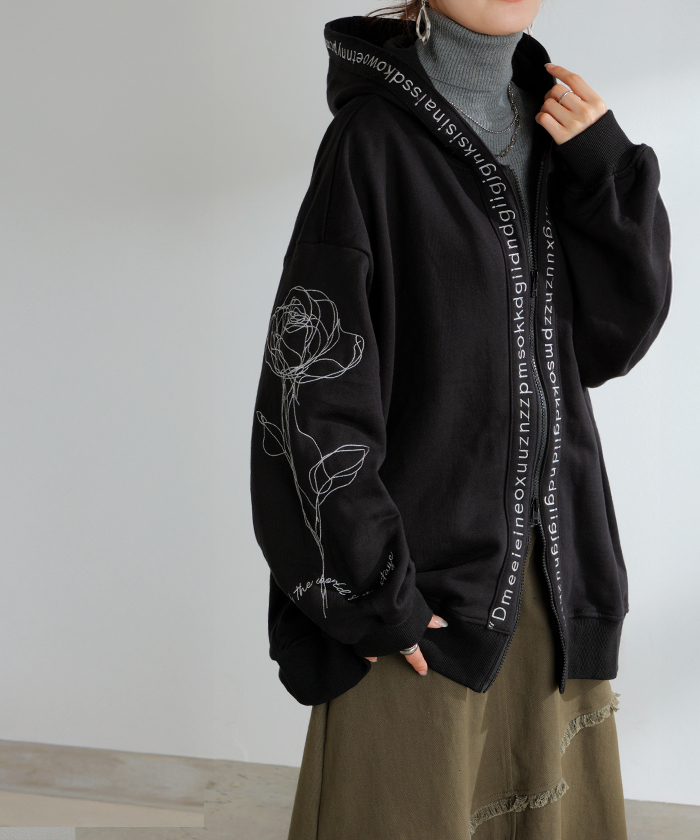 パーカー 刺繍 レディース スウェット スポーティー アウター トップス プルオーバー フードパーカー フード | HUG.U | 05