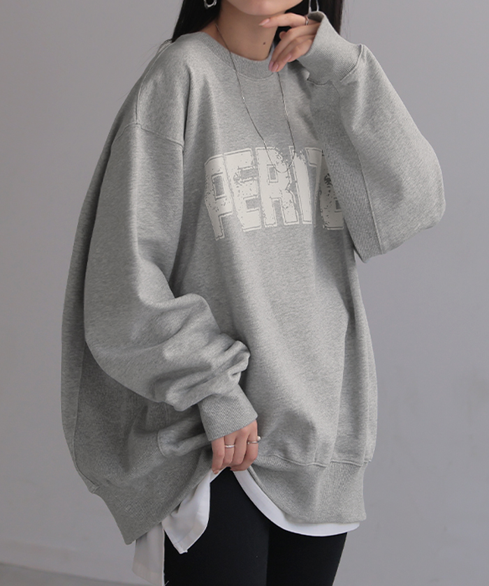 HUG.U スウェット ロゴ レディース トップス ロング トレーナー