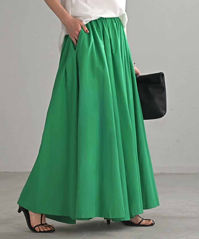 スカート コットン ロングスカート 綿100％ Aライン レディース ロング ボトムス ボトム フレア フレアスカート | HUG.U | 03