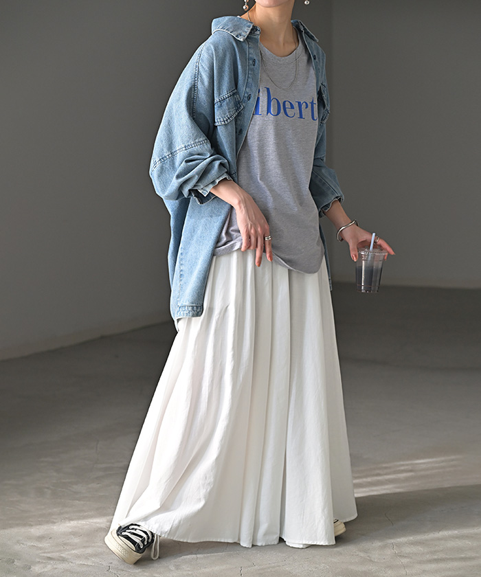 スカート コットン ロングスカート 綿100％ Aライン レディース ロング ボトムス ボトム フレア フレアスカート | HUG.U | 01